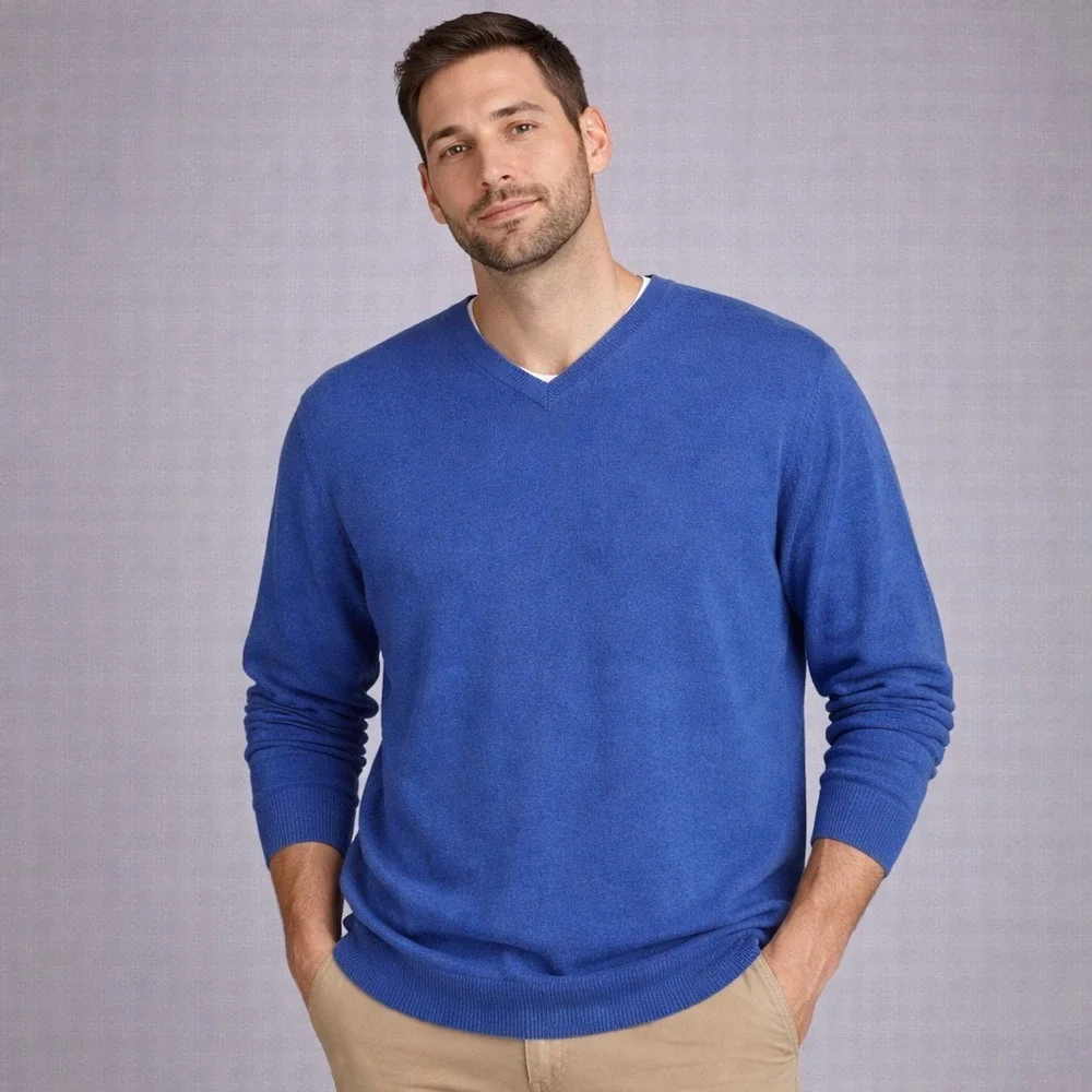 Banana Republic V-Neck Sweater Cotton/Cashmere/Silk Blend Men Size Large Blue